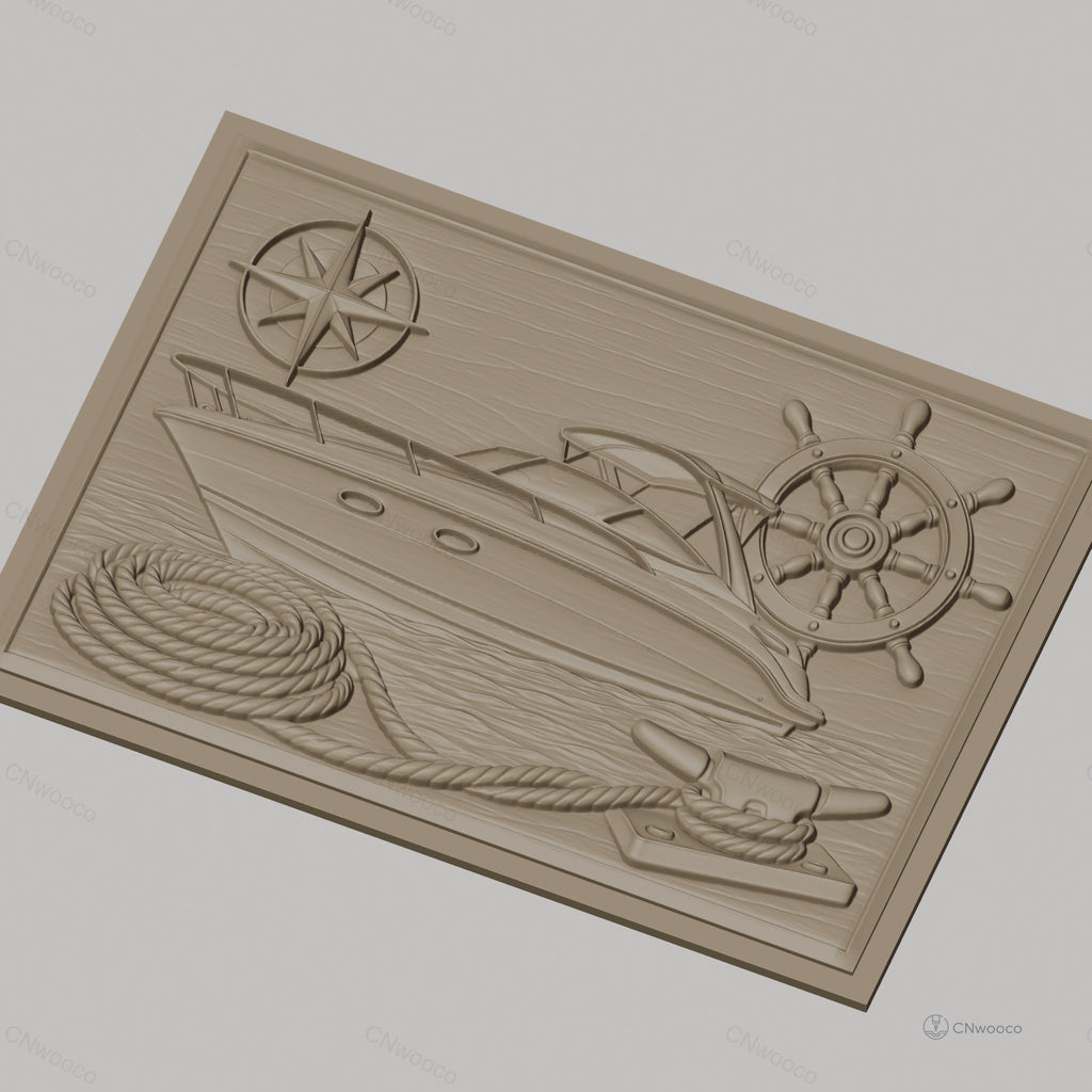 Fichier CNC & impression 3D bateau de plaisance, gouvernail, boussole, corde et taquet, haute qualité relief STL