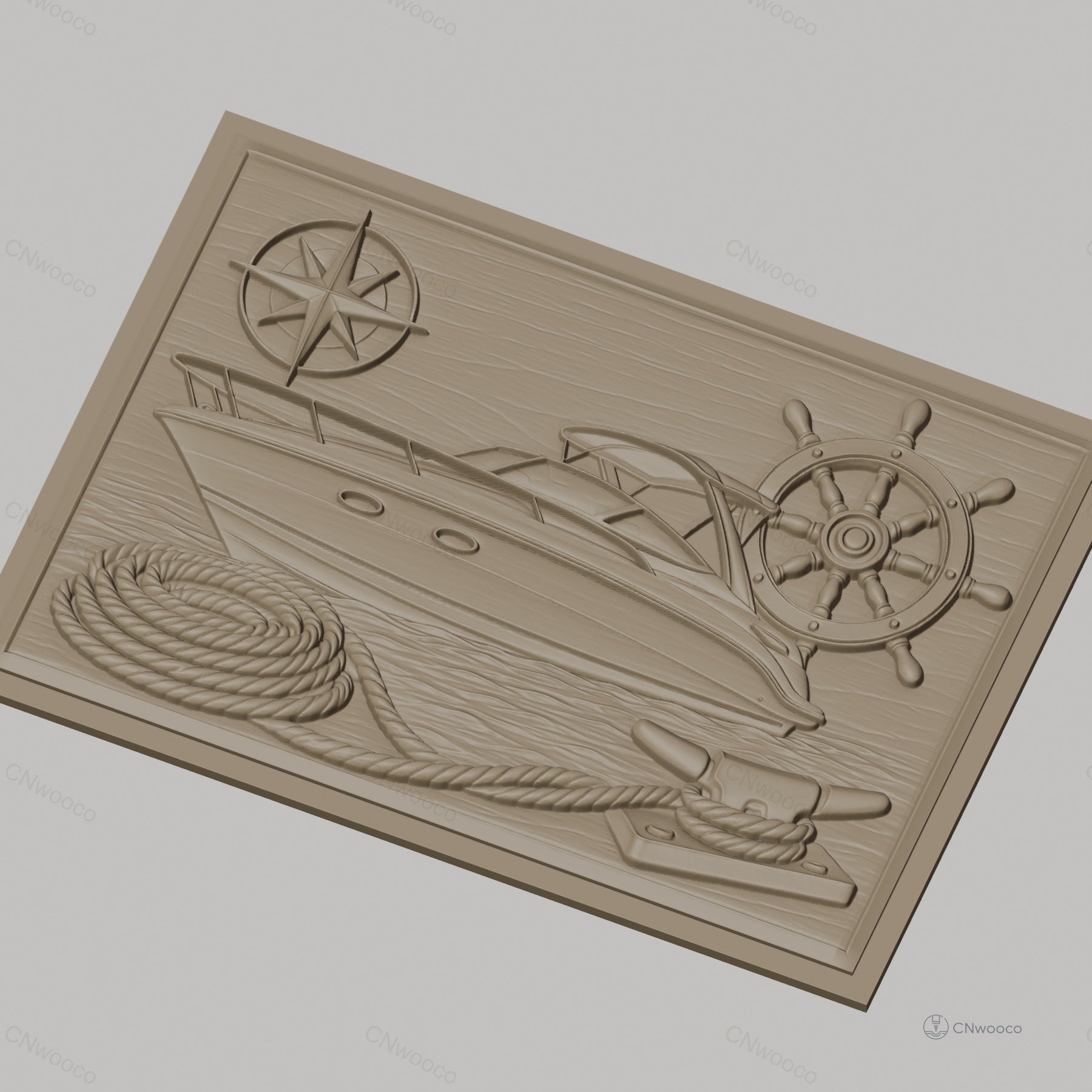 Fichier CNC & impression 3D bateau de plaisance, gouvernail, boussole, corde et taquet, haute qualité relief STL