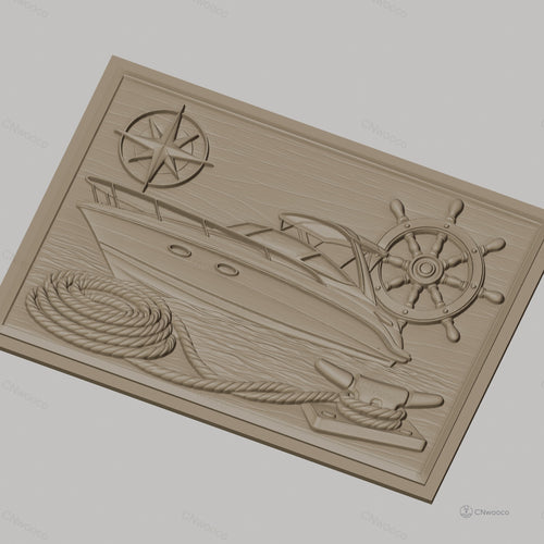 Fichier CNC & impression 3D bateau de plaisance, gouvernail, boussole, corde et taquet, haute qualité relief STL