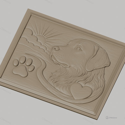Fichier CNC & impression 3D chien Golden Retriever, patte, cœur et soleil, haute qualité relief STL