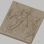 Fichier CNC & impression 3D plongeur en scaphandre, épave de bateau et poissons, haute qualité relief STL