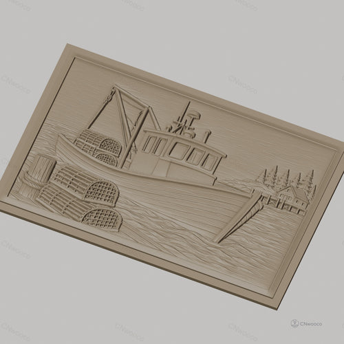 Fichier CNC & impression 3D bateau de pêche, casiers à homard, maison de bord de mer, haute qualité relief STL