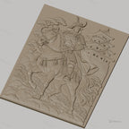 Fichier CNC & impression 3D samouraï à cheval, château japonais, arbres et rochers, haute qualité relief STL