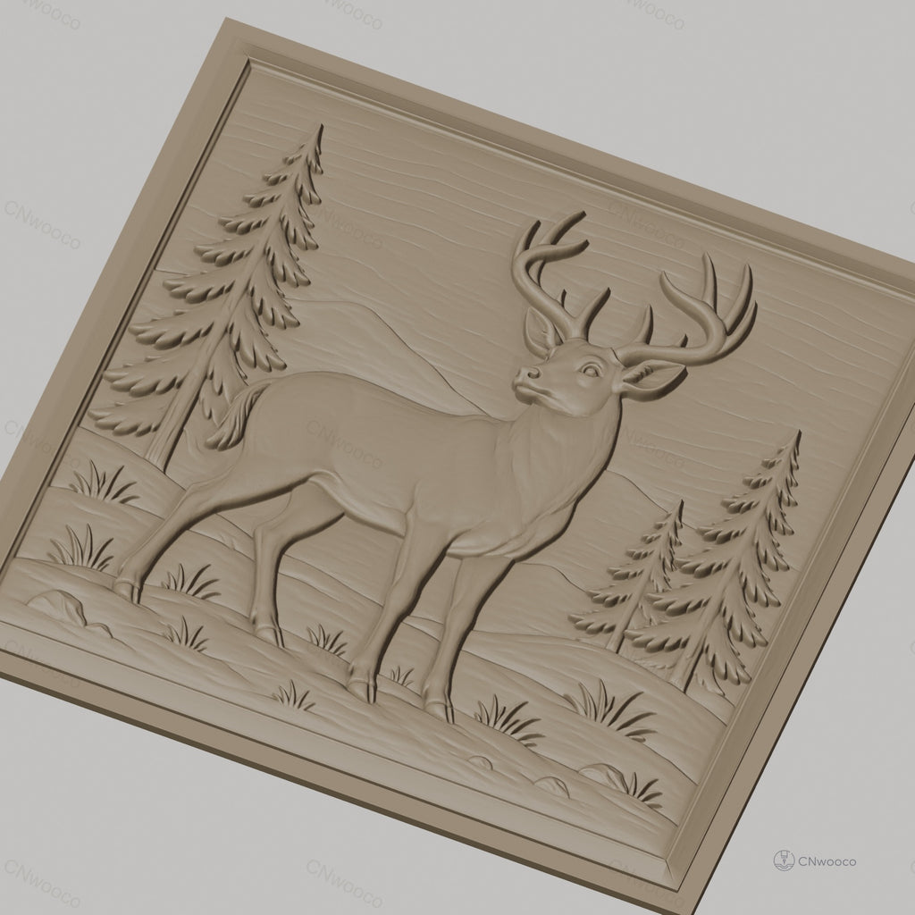 Fichier CNC & impression 3D cerf majestueux forêt montagne haute qualité relief STL