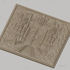 Fichier CNC & impression 3D porte naine gardée par statues, relief de montagne et rails, haute qualité relief STL