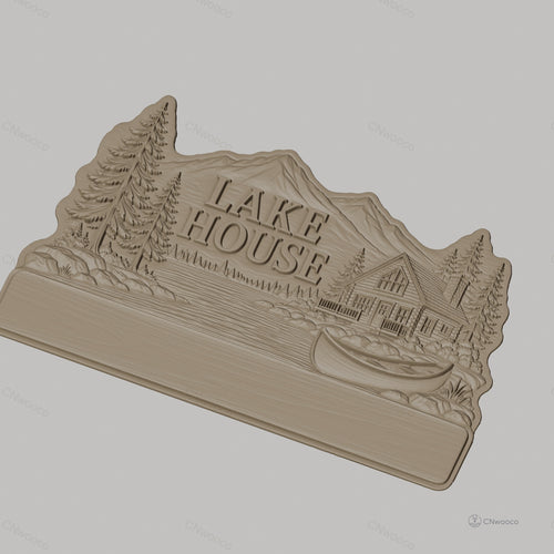 Fichier CNC porte-clés mural enseigne murale Lake House nature, décor chalet et forêt, STL très haute qualité