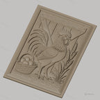 Fichier CNC & impression 3D coq, panier d'œufs et épis de blé, haute qualité relief STL
