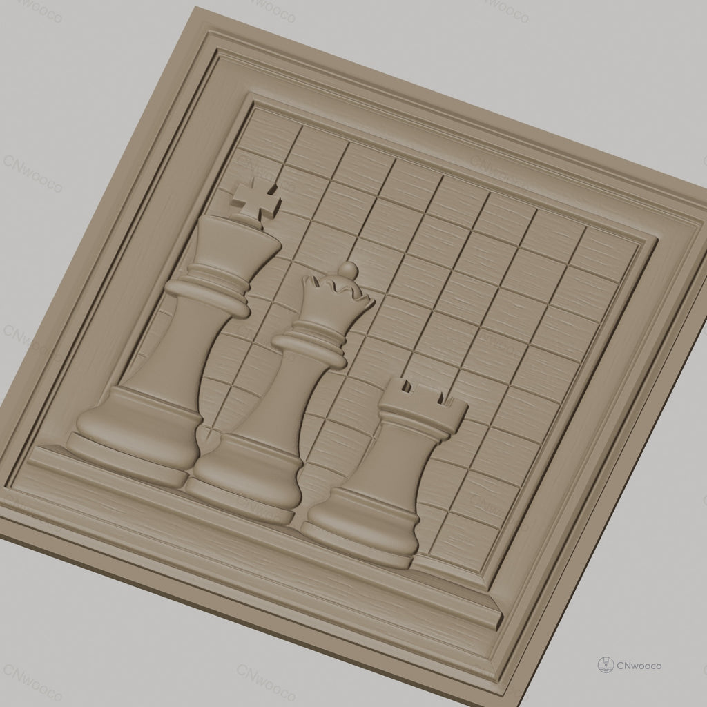 Fichier CNC & impression 3D échecs, pièces roi reine tour sur échiquier, haute qualité relief STL