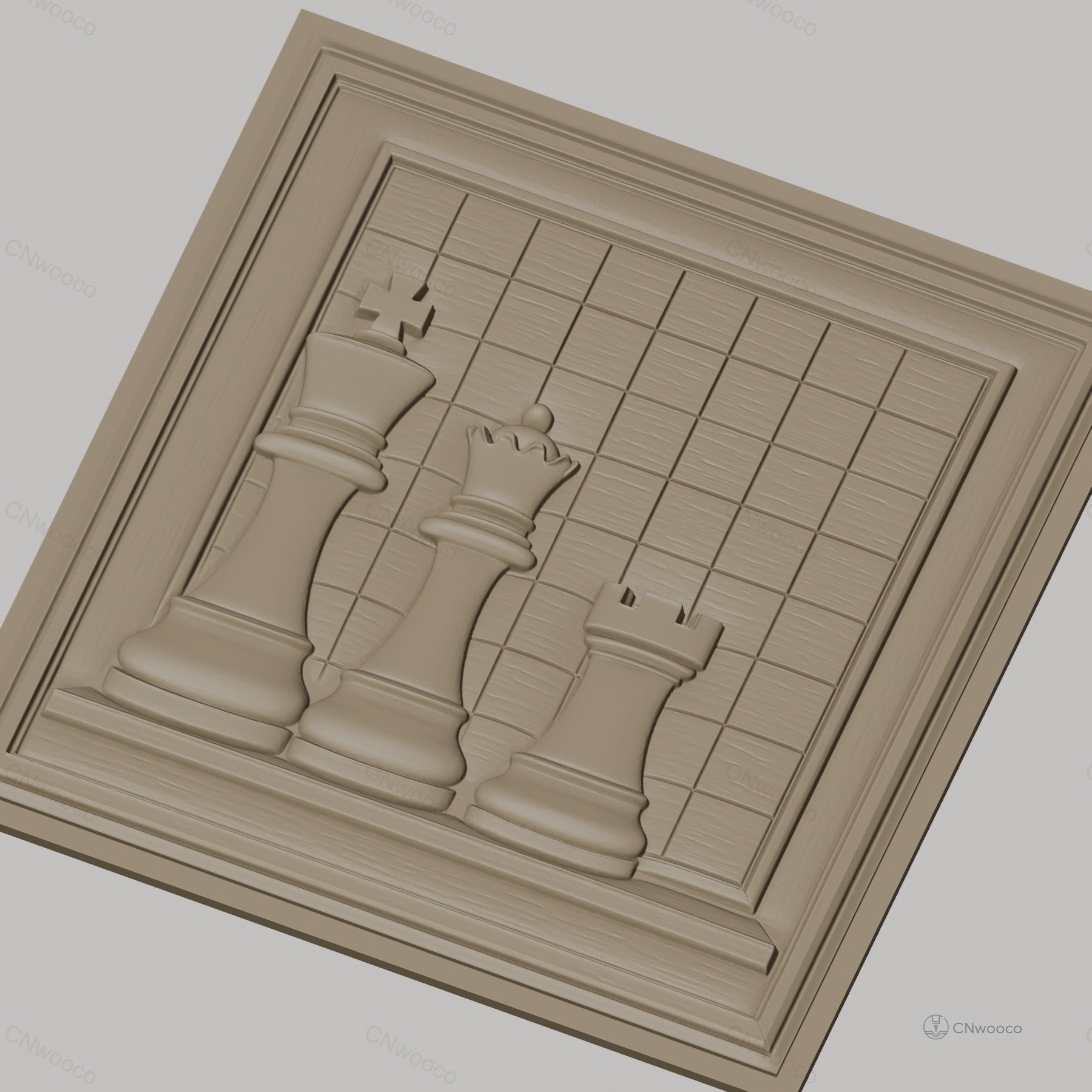 Fichier CNC & impression 3D échecs, pièces roi reine tour sur échiquier, haute qualité relief STL