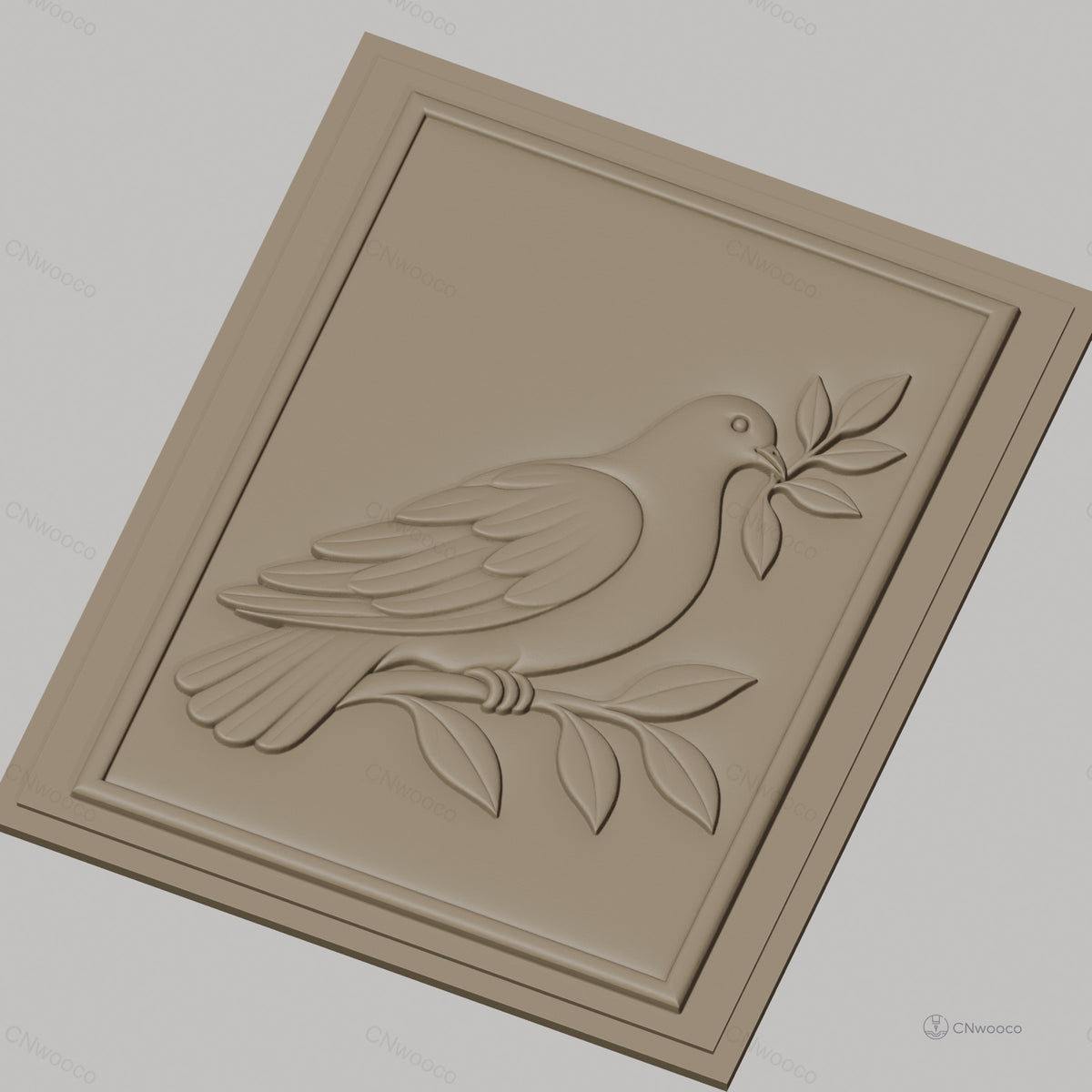Fichier CNC & impression 3D colombe avec branche et feuilles, haute qualité relief STL