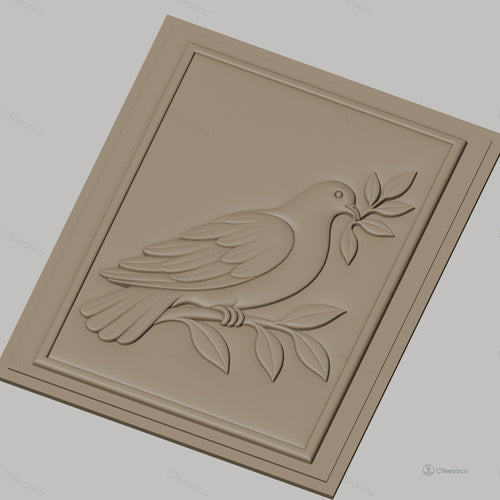 Fichier CNC & impression 3D colombe avec branche et feuilles, haute qualité relief STL