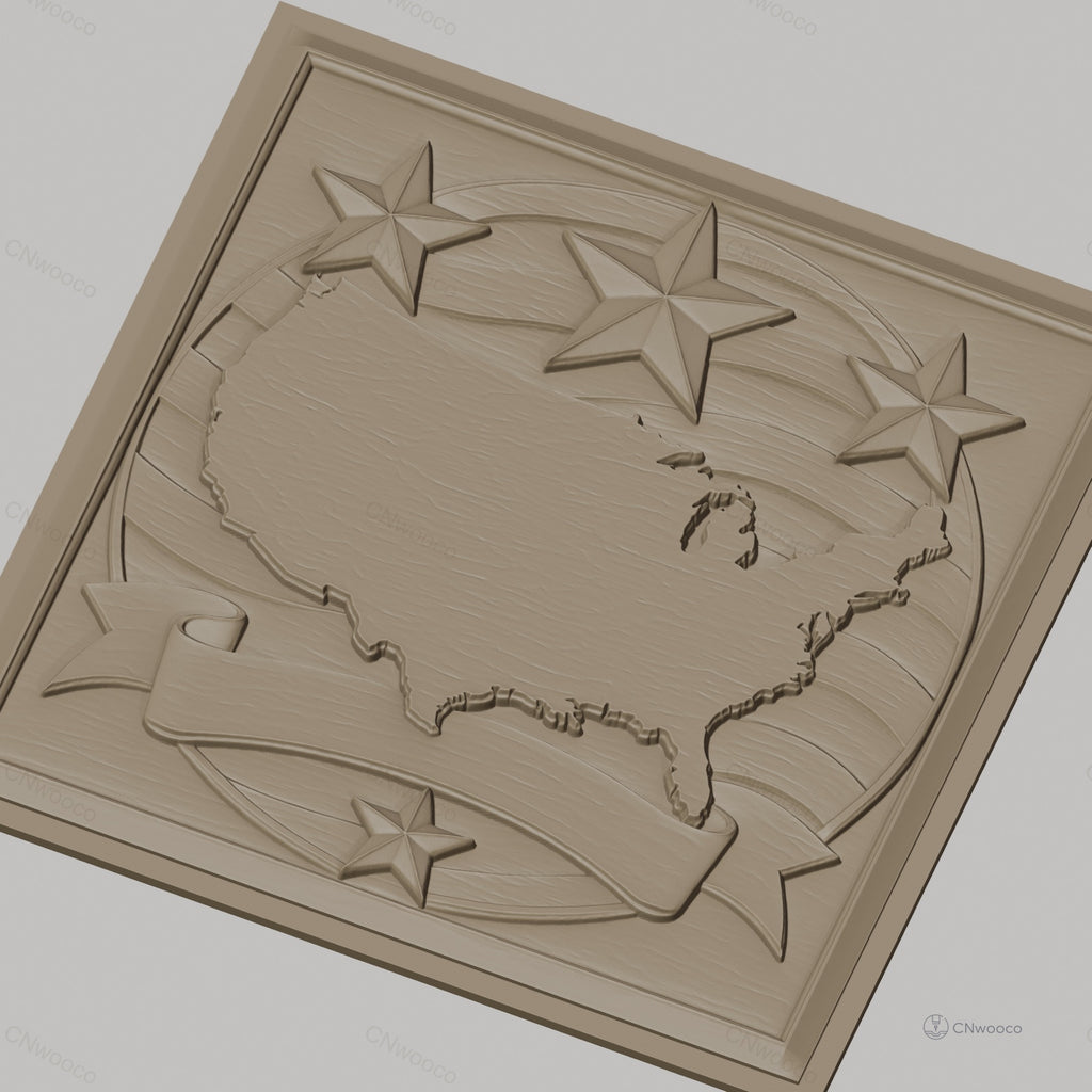 Fichier CNC & impression 3D carte des États-Unis, étoiles et bannière relief américain, haute qualité relief STL