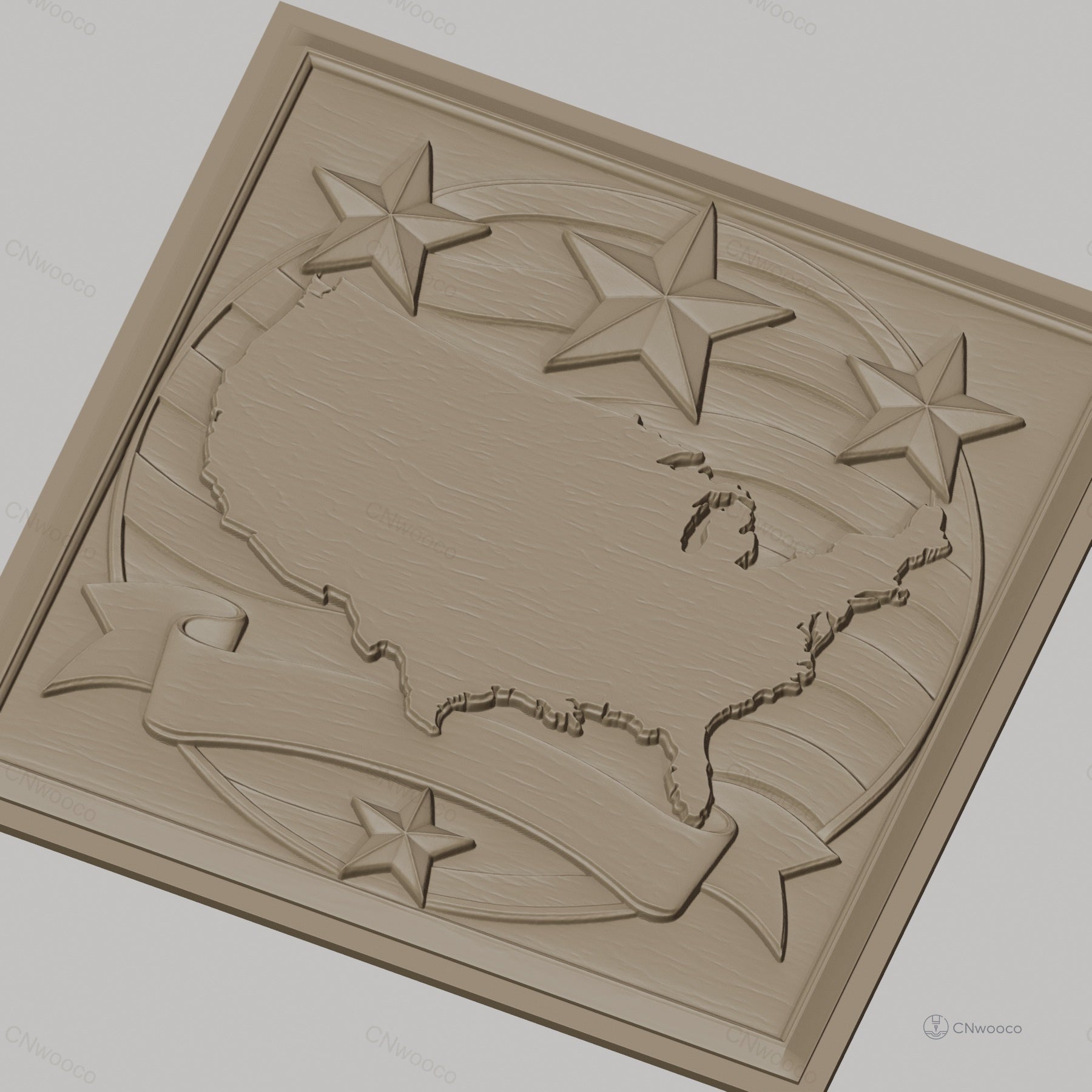 Fichier CNC & impression 3D carte des États-Unis, étoiles et bannière relief américain, haute qualité relief STL