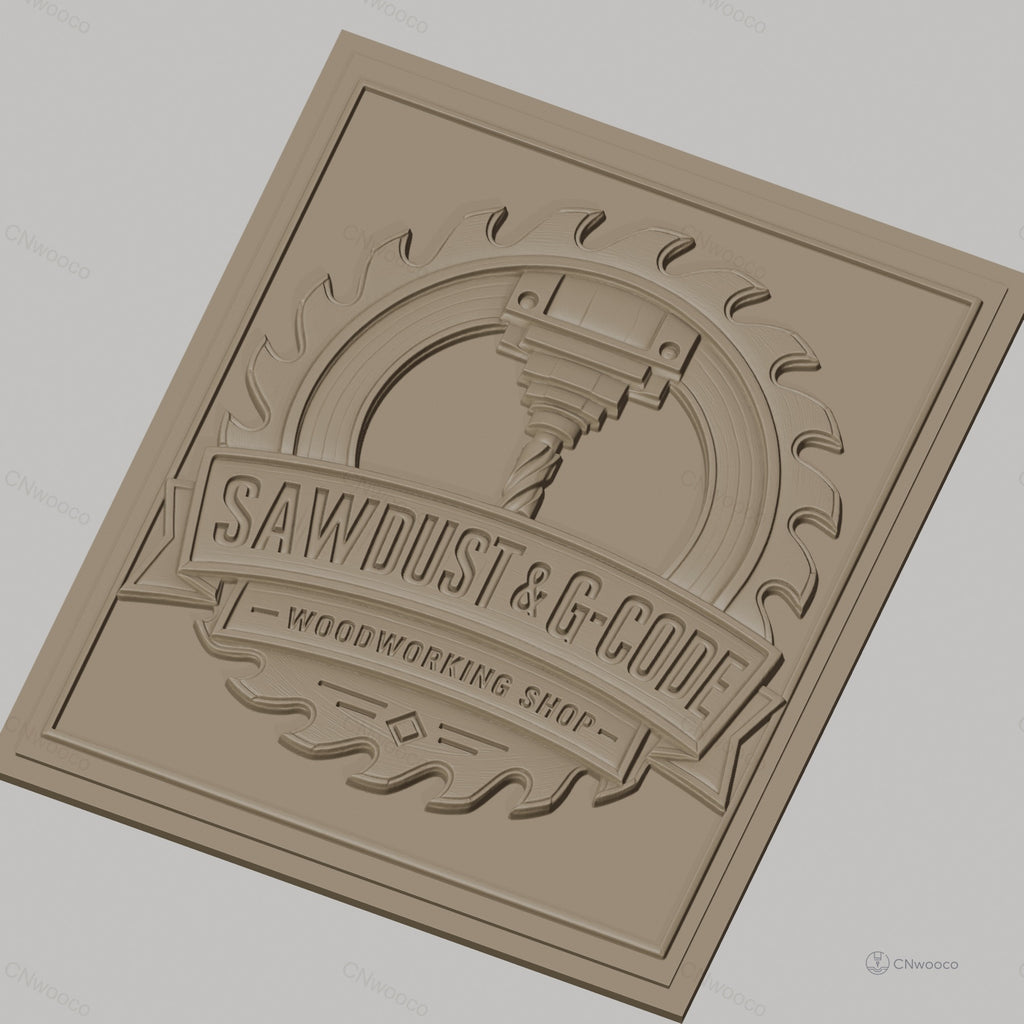 Fichier CNC & impression 3D logo scie circulaire et fraise, atelier de menuiserie haute qualité relief STL