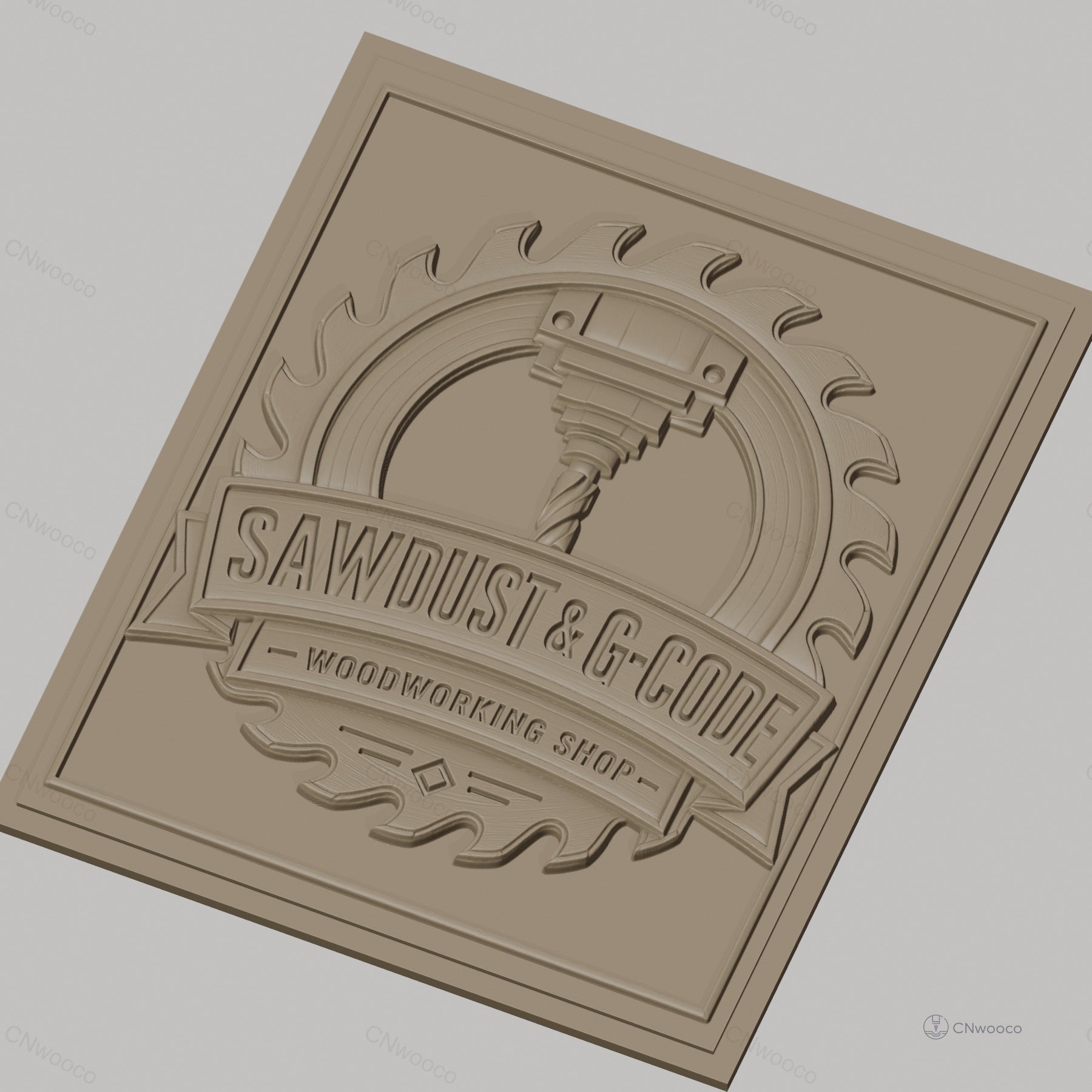Fichier CNC & impression 3D logo scie circulaire et fraise, atelier de menuiserie haute qualité relief STL