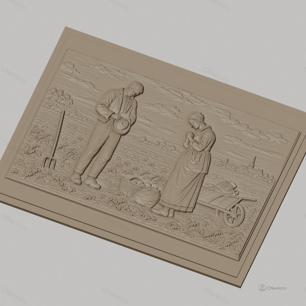 Fichier CNC & impression 3D scène agricole, homme et femme paysans dans champ, haute qualité relief STL