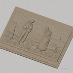 Fichier CNC & impression 3D scène agricole, homme et femme paysans dans champ, haute qualité relief STL