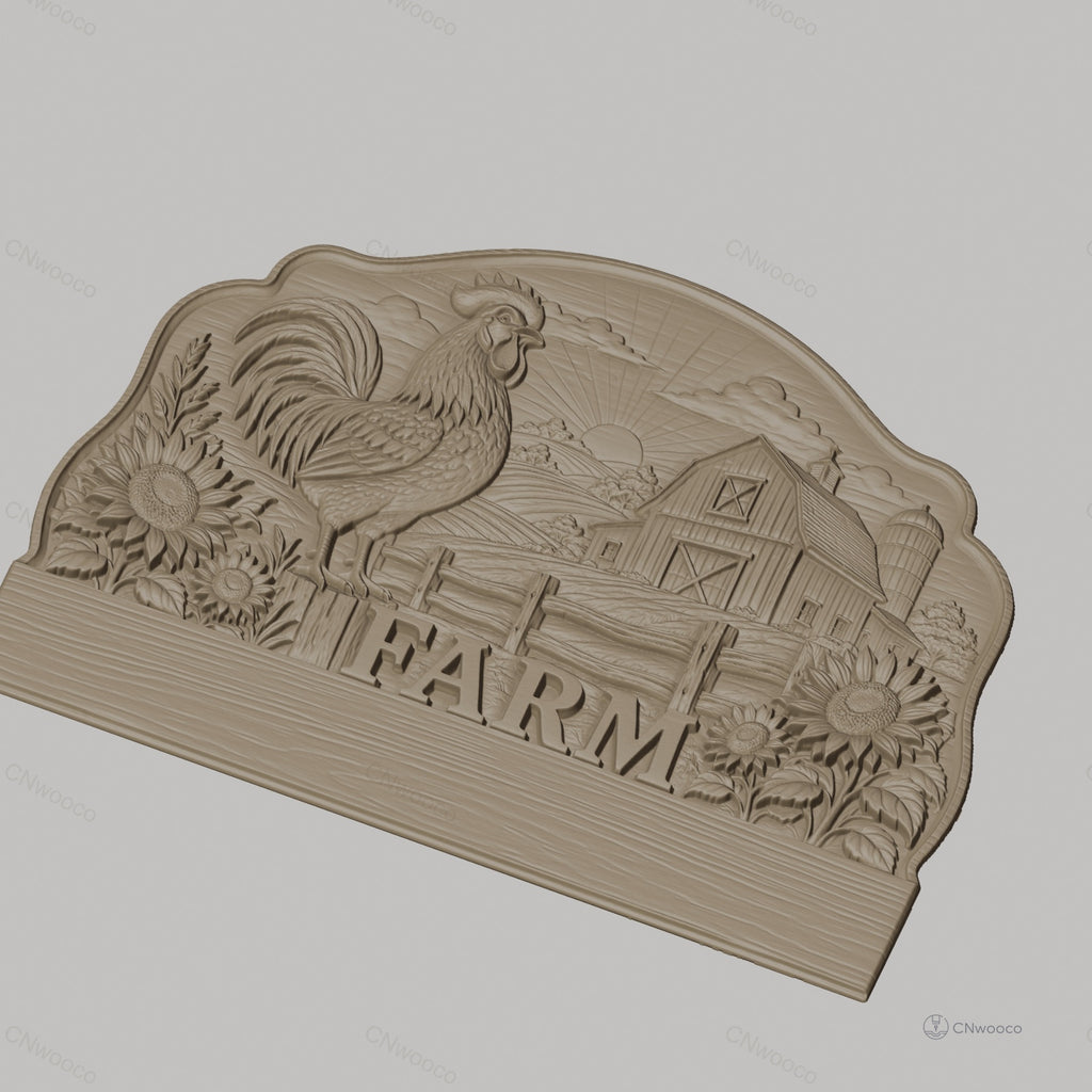 Fichier CNC porte-clés mural enseigne de ferme décorative avec coq et fleurs, STL très haute qualité