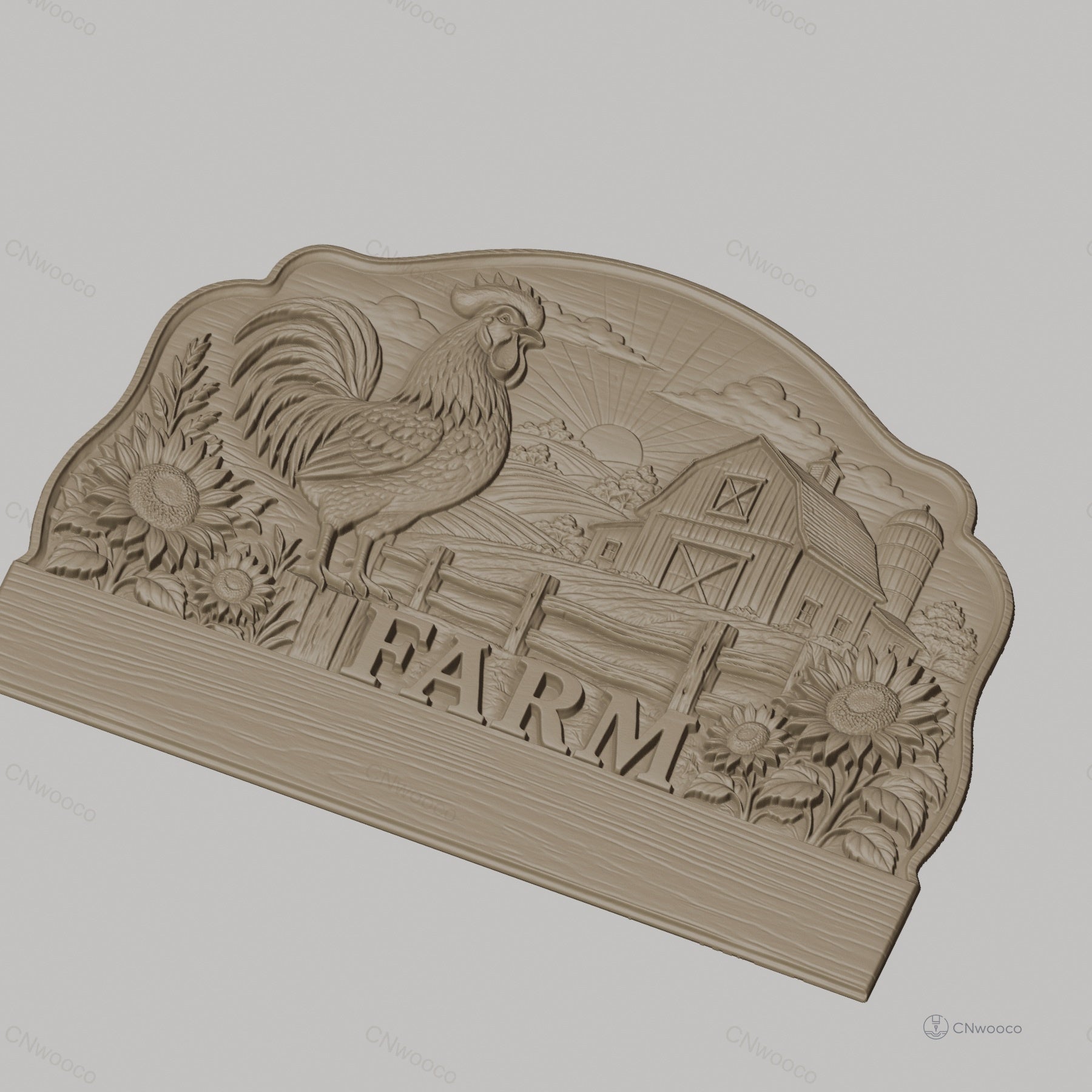 Fichier CNC porte-clés mural enseigne de ferme décorative avec coq et fleurs, STL très haute qualité