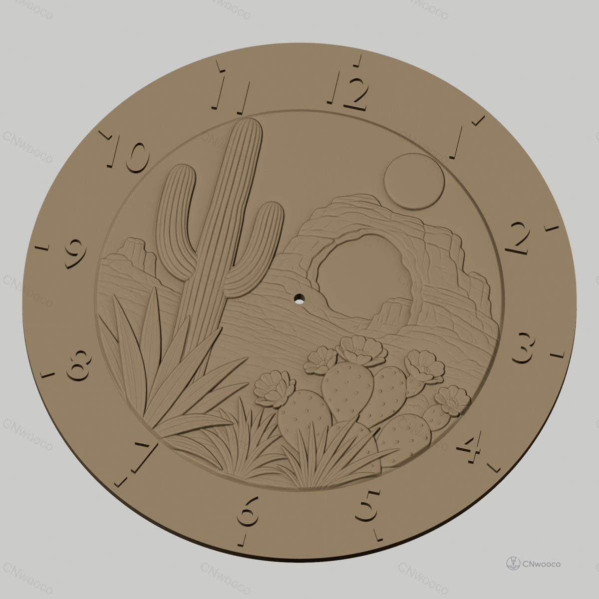 Fichier CNC & impression 3D horloge murale désert cactus et arche naturelle STL