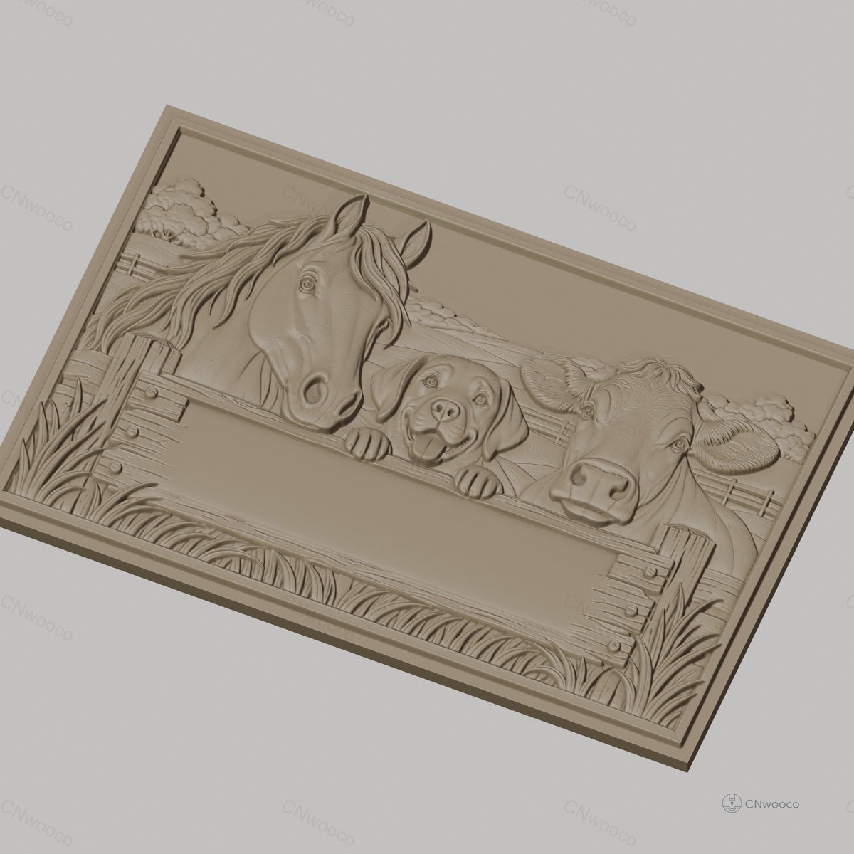 Fichier CNC & impression 3D animaux de la ferme, cheval chien vache panneau vide, haute qualité relief STL