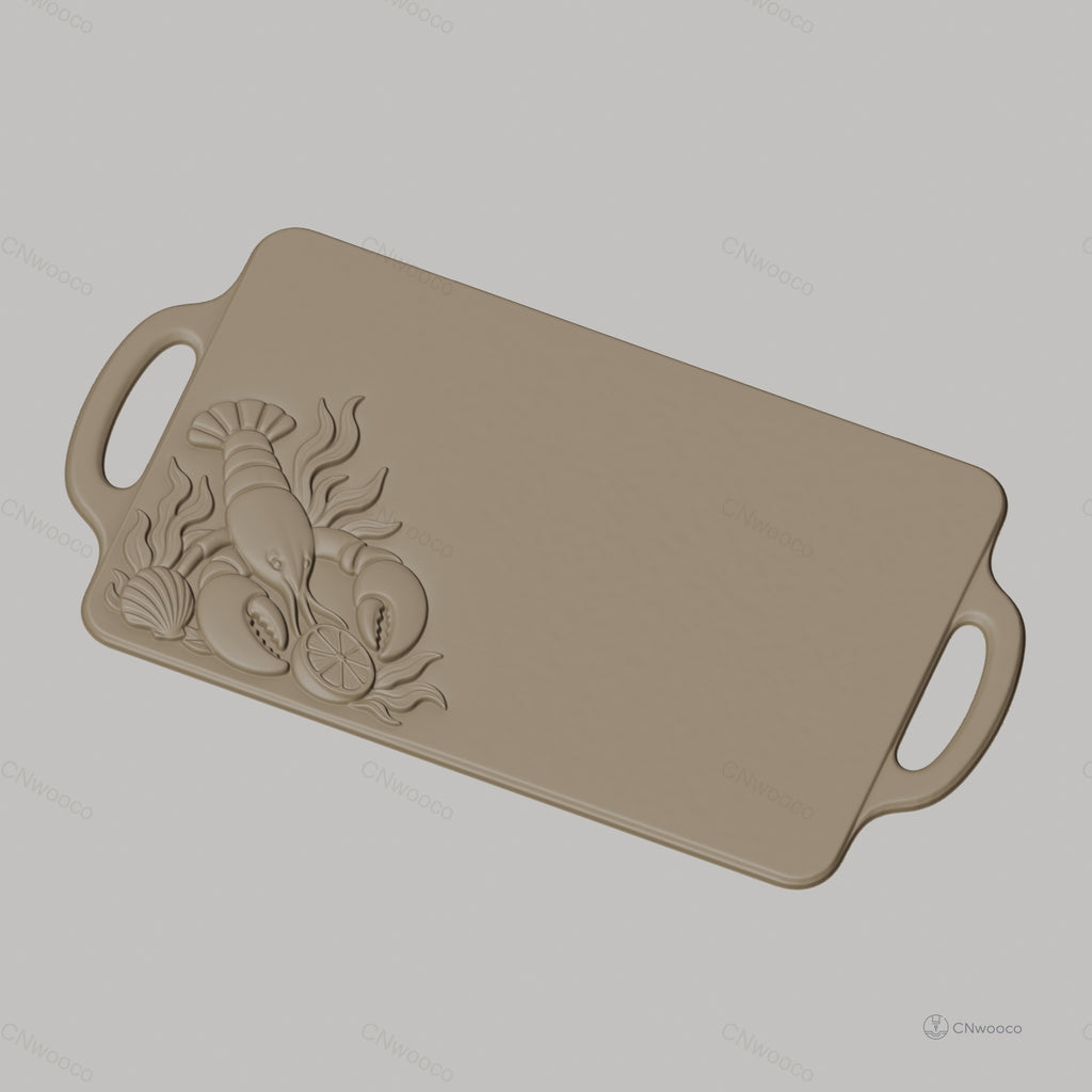 Fichier CNC plateau homard, coquillages et citron, bas-relief pour sculpture sur bois, STL