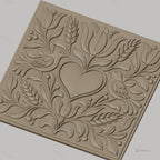 Fichier CNC & impression 3D relief coeur, oiseaux, fleurs et épis de blé, haute qualité relief STL