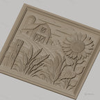 Fichier CNC & impression 3D ferme rustique, grange tournesol maïs et blé, haute qualité relief STL