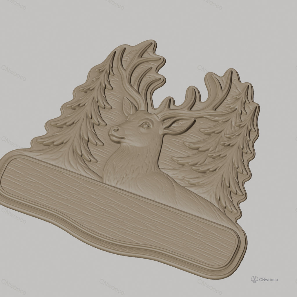 Fichier CNC & impression 3D enseigne décorative cerf et sapins, STL très haute qualité