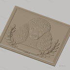 Fichier CNC & impression 3D chien caniche portrait, feuilles décoratives, haute qualité relief STL