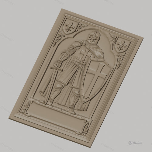 Fichier CNC & impression 3D chevalier armure médiévale, épée et bouclier croix, haute qualité relief STL