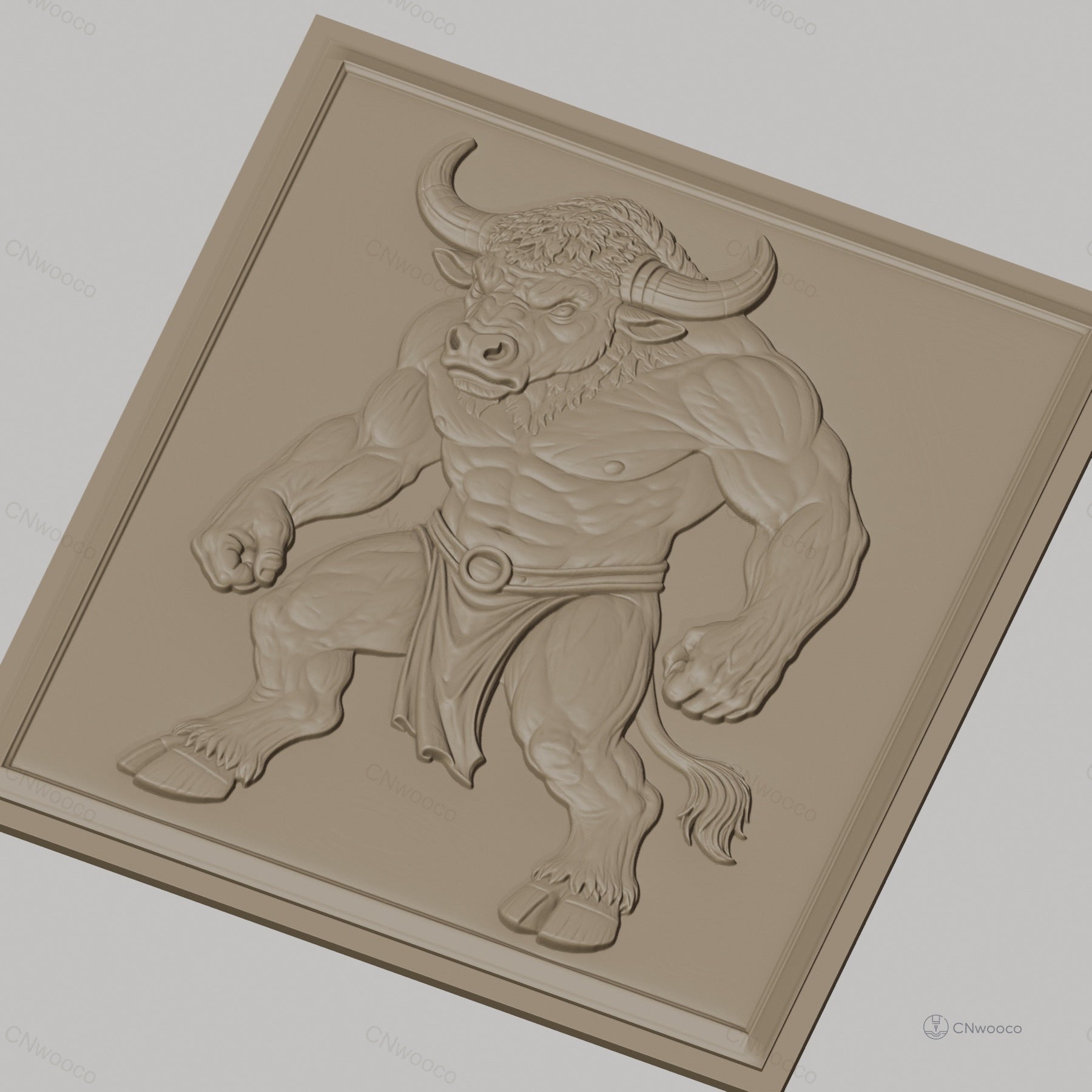 Fichier CNC & impression 3D Minotaure musclé, relief bas relief animal mythologique, haute qualité relief STL