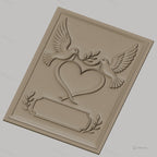 Fichier CNC & impression 3D couple de colombes, coeur et feuilles, haute qualité relief STL
