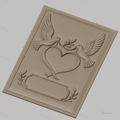 Fichier CNC & impression 3D couple de colombes, coeur et feuilles, haute qualité relief STL