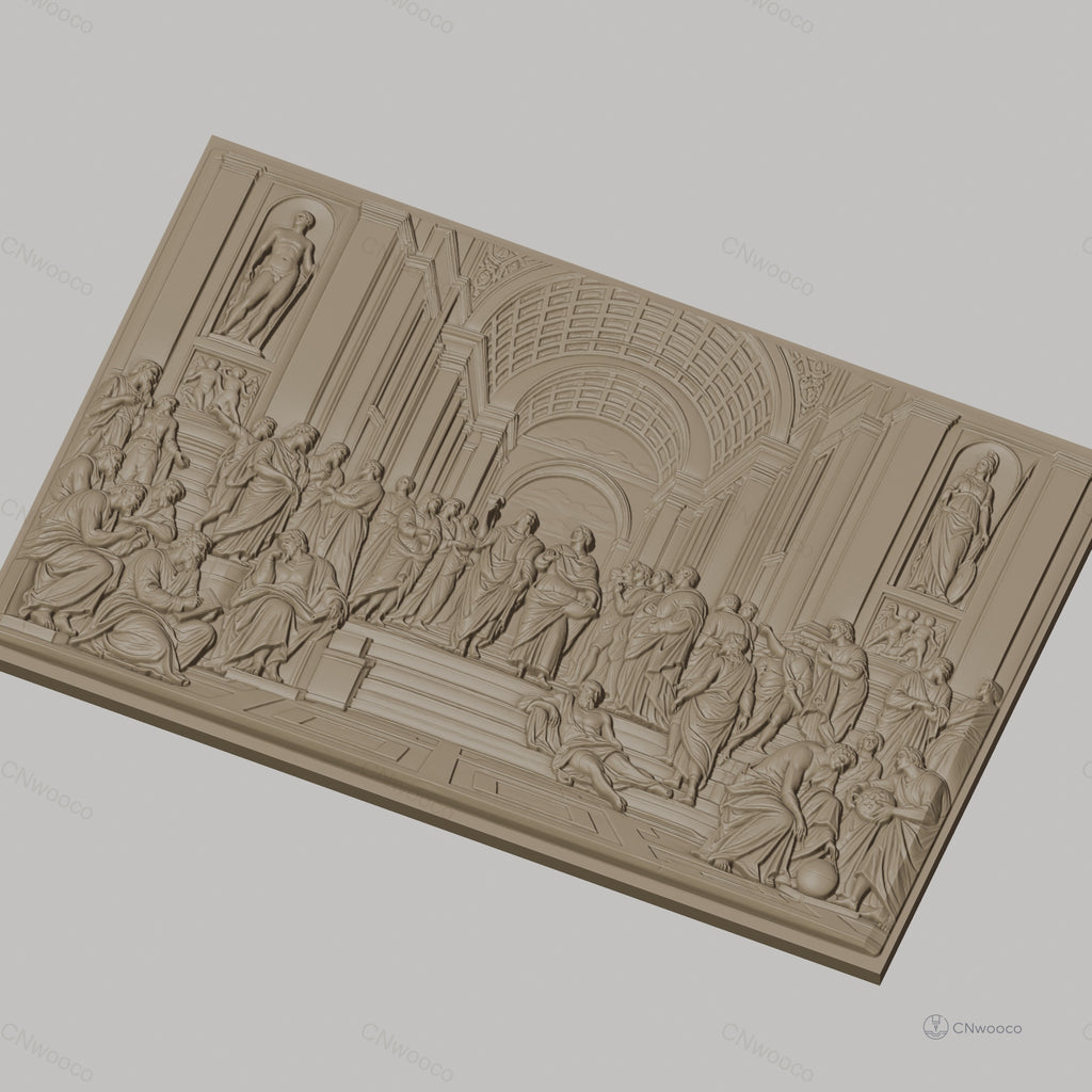 Fichier CNC & impression 3D école d athènes, figures philosophiques et architecture classique, haute qualité relief STL