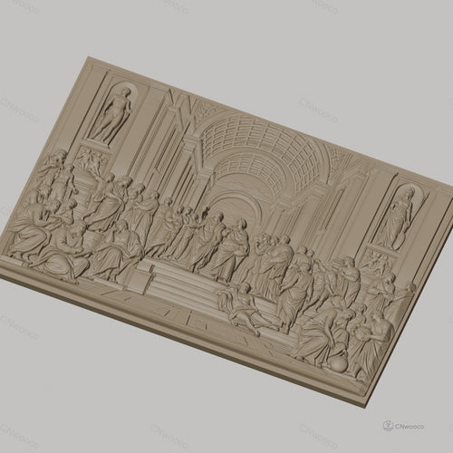 Fichier CNC & impression 3D école d athènes, figures philosophiques et architecture classique, haute qualité relief STL