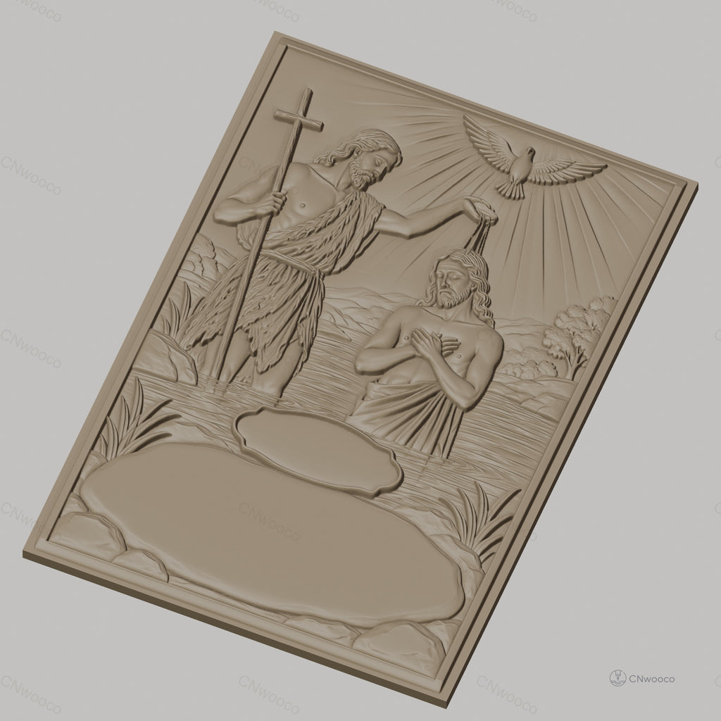 Fichier CNC & impression 3D Baptême de Jésus, scène de baptême chrétien, haute qualité relief STL