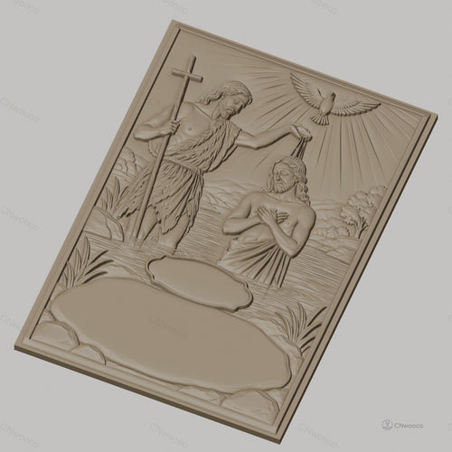 Fichier CNC & impression 3D Baptême de Jésus, scène de baptême chrétien, haute qualité relief STL