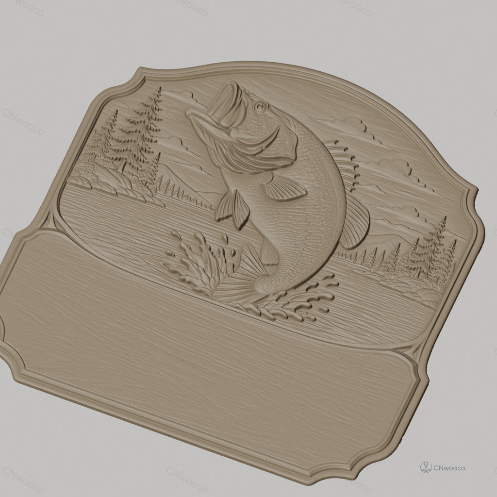 Fichier CNC & impression 3D plaque décorative poisson sautant lac, forêt, nature, STL très haute qualité