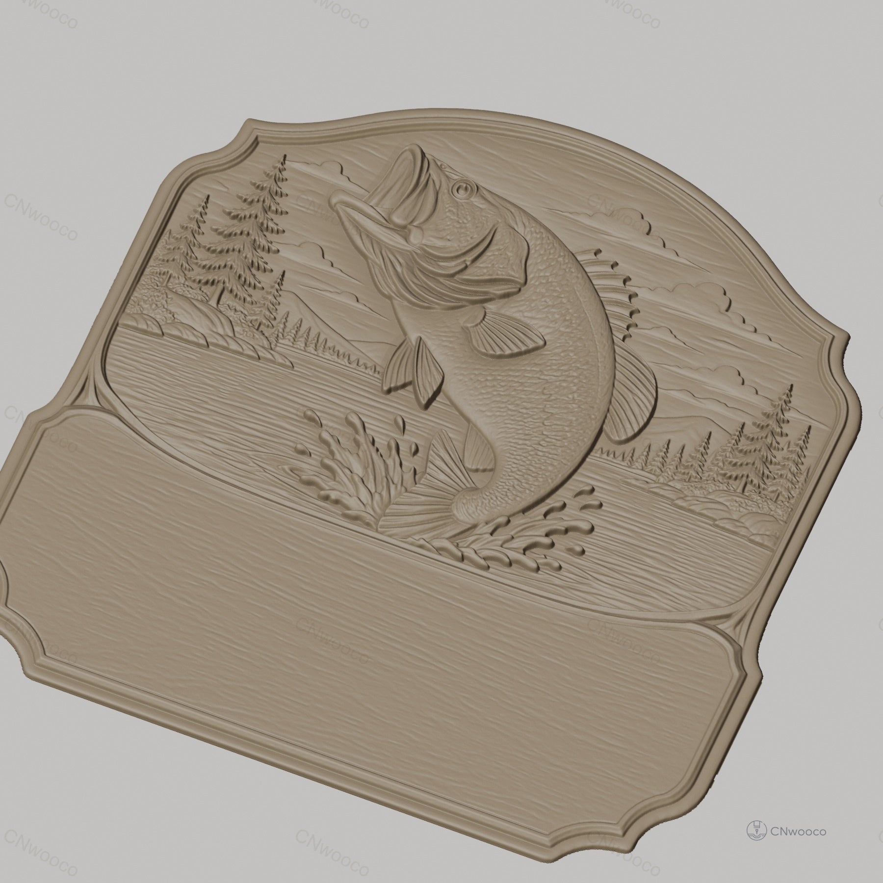 Fichier CNC & impression 3D plaque décorative poisson sautant lac, forêt, nature, STL très haute qualité