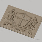 Fichier CNC & impression 3D écusson avec croix et ornements floraux, haute qualité relief STL