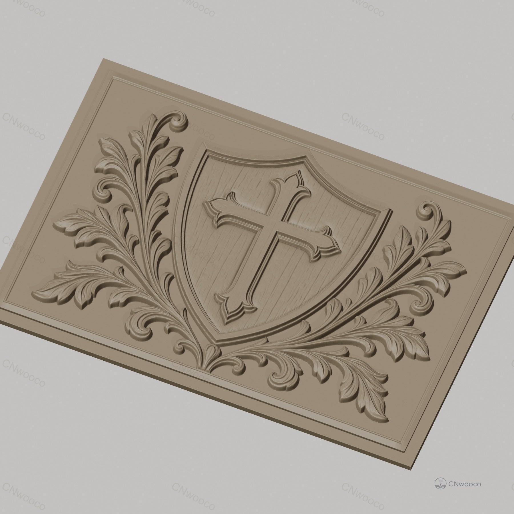 Fichier CNC & impression 3D écusson avec croix et ornements floraux, haute qualité relief STL