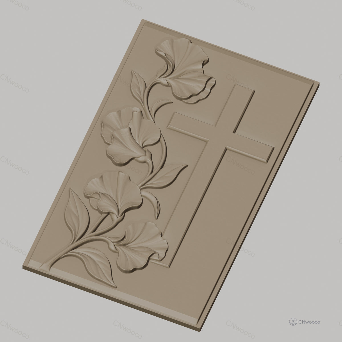 Fichier CNC & impression 3D Croix et fleurs, relief floral ornemental, haute qualité relief STL