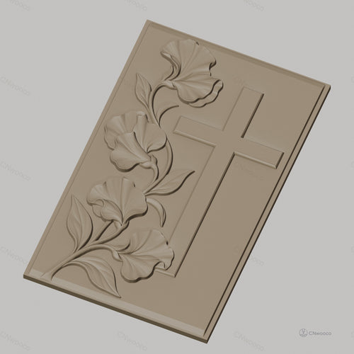 Fichier CNC & impression 3D Croix et fleurs, relief floral ornemental, haute qualité relief STL