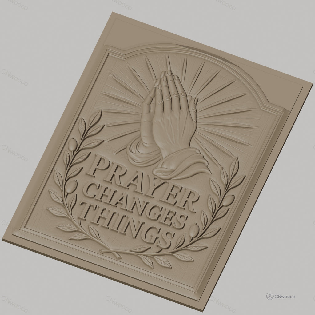 Fichier CNC & impression 3D message prière mains jointes et couronne de feuilles, haute qualité relief STL