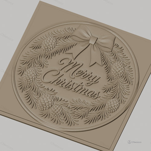 Fichier CNC & impression 3D couronne de Noël, pommes de pin et ruban, haute qualité relief STL