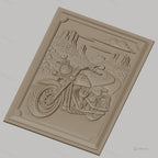 Fichier CNC & impression 3D moto cruiser, route désertique avec buttes et nuages, haute qualité relief STL