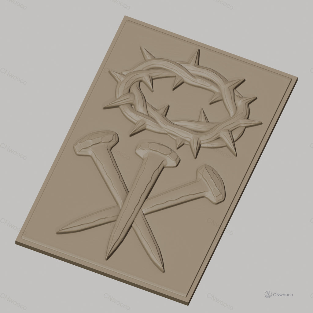 Fichier CNC & impression 3D Croix chrétienne, couronne d'épines et clous relief, haute qualité relief STL