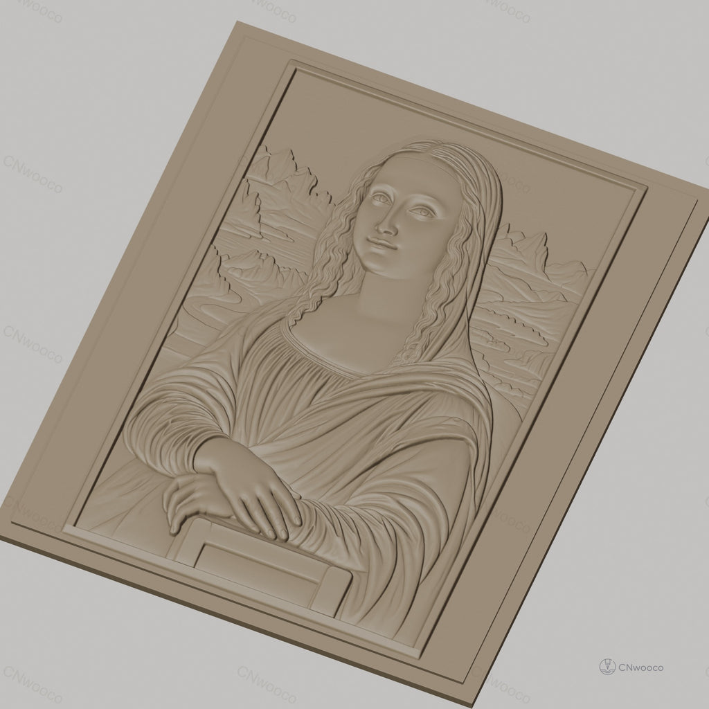 Fichier CNC & impression 3D portrait Mona Lisa, relief visage et paysage détaillé, haute qualité relief STL