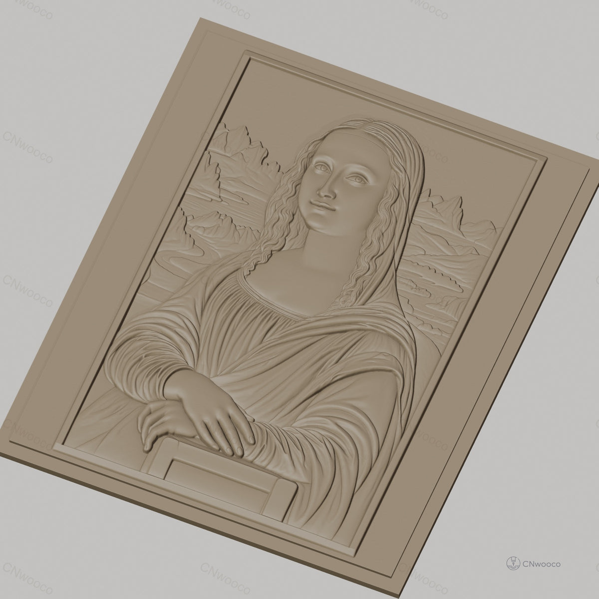 Fichier CNC & impression 3D portrait Mona Lisa, relief visage et paysage détaillé, haute qualité relief STL